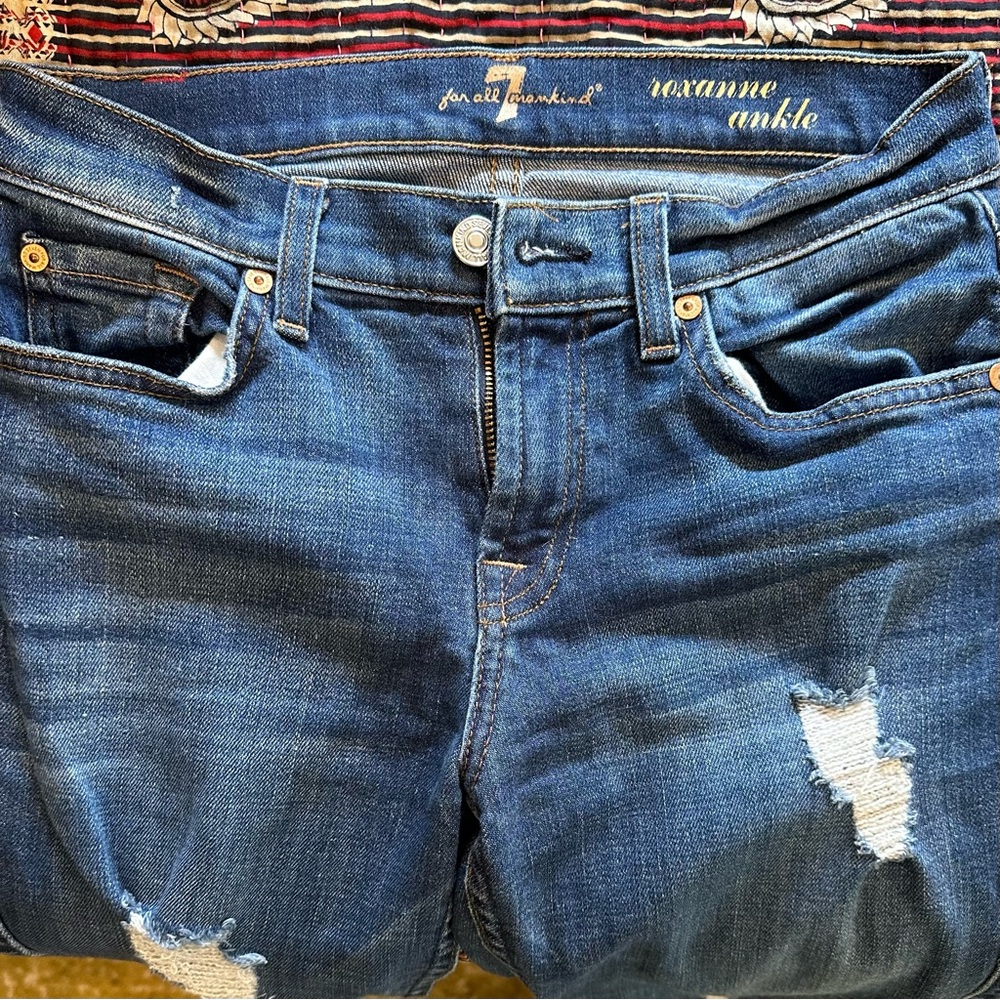 7 For All Mankind Roxanne Ankle Cropped Jeans Distressed